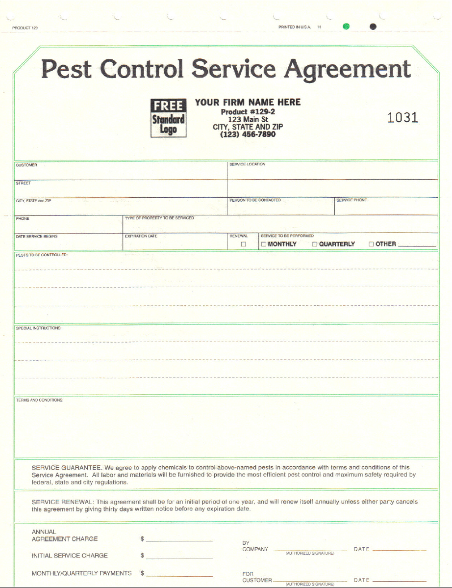 Pest Control Agreement Template